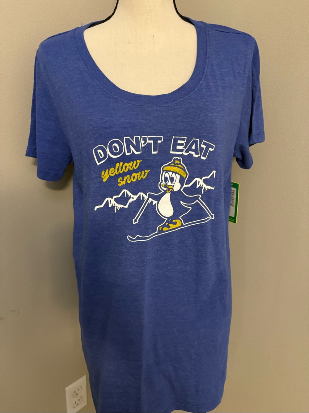 NWT-Tipsy Elves Blue Scoop Neck Tee with Penguin Ski Graphic